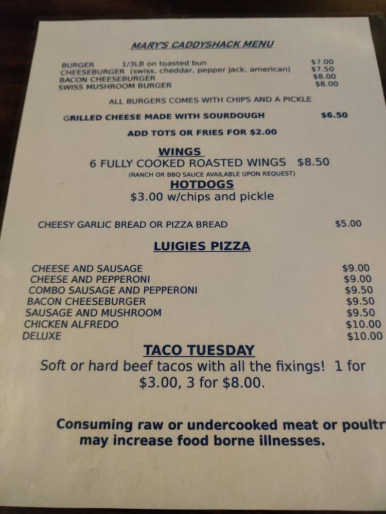 Mary's Caddyshack And Grill Menu image 1